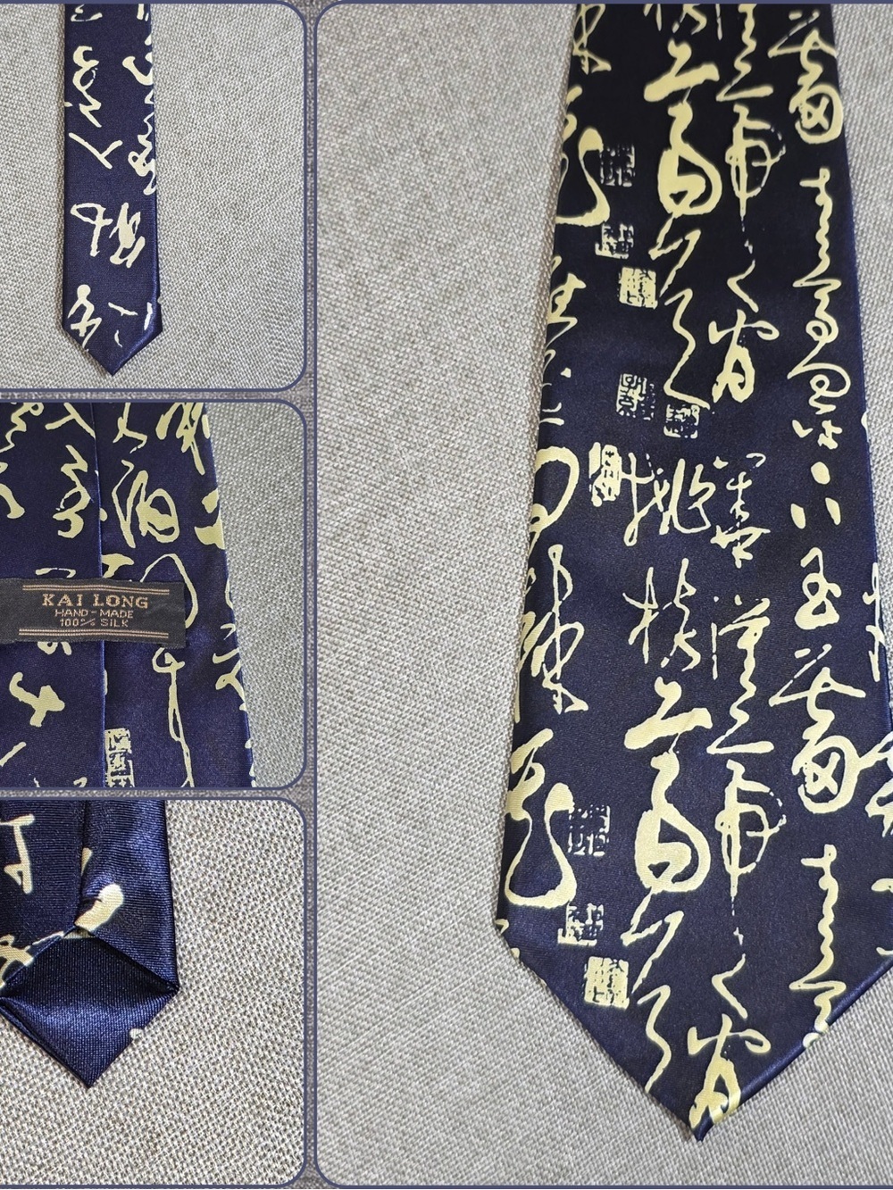 Kai Long 100% Silk Chinese Calligraphy Necktie